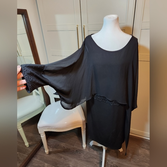 Simon Chang Black Dress with Chiffon Overlay - Picture 6 of 12